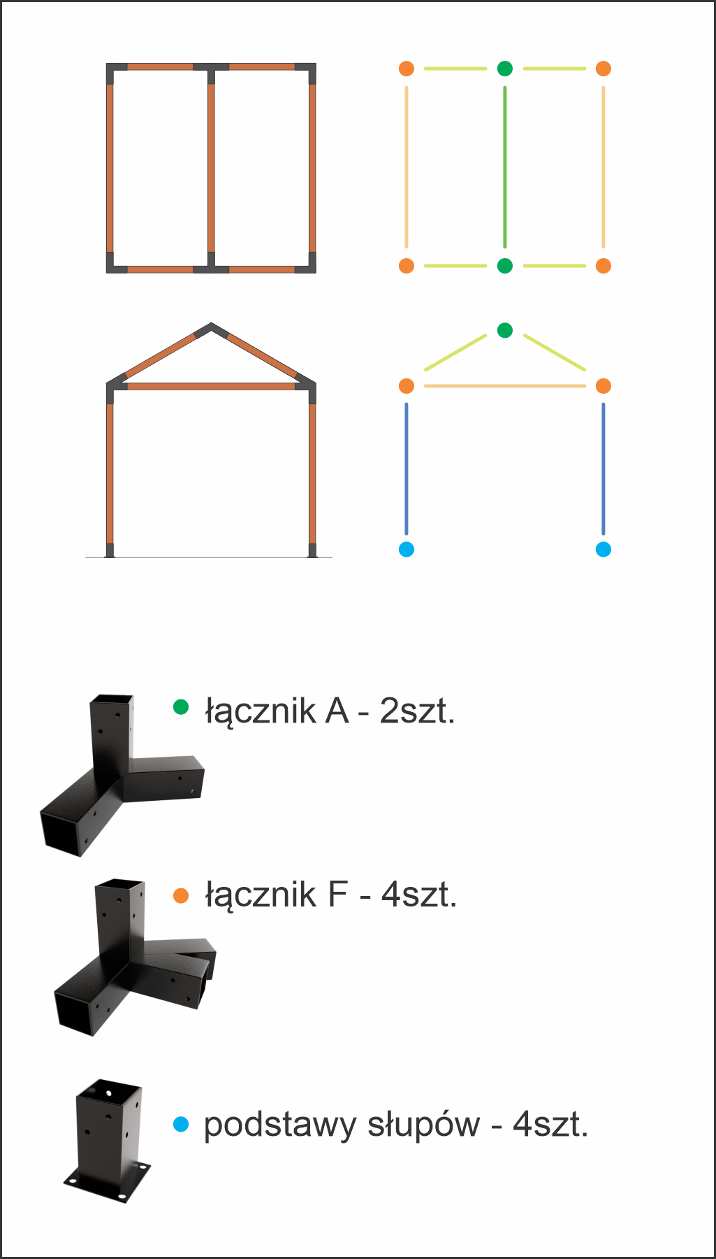 Garden pergola A-Type 3×3m - Set: Connectors, bases